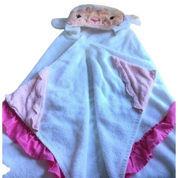 Disney Lambie Doc McStuffin Terrycloth Hooded Bath Wrap white pink ruffles kids - Picture 3 of 4